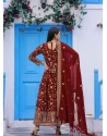 Georgette Party Wear Maroon Embroidered Gown With Dupatta
