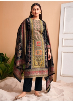 Digital Print And Foil Print Work Viscose Salwar Suit In Black For Festival