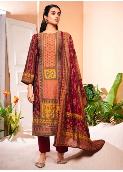 Maroon Viscose Salwar Suit With Digital Print And Foil Print Work For Women