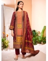 Maroon Viscose Salwar Suit With Digital Print And Foil Print Work For Women