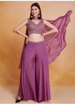 Purple Chinon Embroidered And Sequins Work Salwar Suit