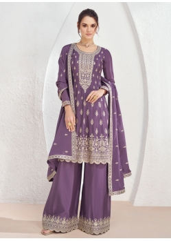 Trendy Chinnon Silk Purple Palazzo Suit