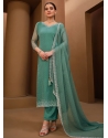 Turquoise Chiffon Swarovski Work Salwar Suit