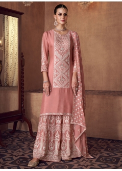 Embroidered And Sequins Work Chinon Salwar Suit In Pink