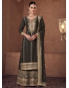 Black Chinon Embroidered And Sequins Work Salwar Suit For Engagement