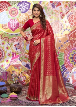 Brocade Contemporary Sari In Red