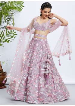 Mauve Organza Cord Embroidered Sequins And Thread Work Lehenga Choli For Engagement