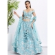 Cord Embroidered Sequins And Thread Work Organza A - Line Lehenga Choli In Firozi For Engagement