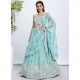 Cord Embroidered Sequins And Thread Work Chiffon Lehenga Choli In Turquoise
