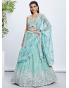 Cord Embroidered Sequins And Thread Work Chiffon Lehenga Choli In Turquoise