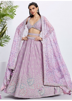 Mesmerizing Lavender Chiffon A - Line Lehenga Choli With Cord Embroidered Sequins And Thread Work