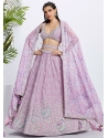 Mesmerizing Lavender Chiffon A - Line Lehenga Choli With Cord Embroidered Sequins And Thread Work