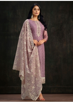 Purple Organza Embroidered And Swarovski Work Salwar Suit