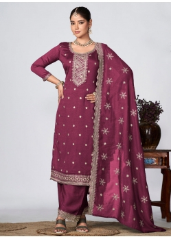 Wine Vichitra Silk Embroidered Work Trendy Suit For Women