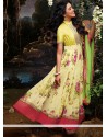 Light Yellow Printed Faux Georgette Anarkali Suits