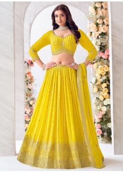 Yellow Georgette Embroidered And Sequins Work Readymade Lehenga Choli