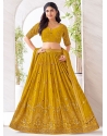 Mustard Georgette Readymade Lehenga Choli With Embroidered Resham And Sequins Work