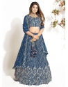 Blue Georgette Embroidered And Sequins Work Lehenga Choli For Ceremonial