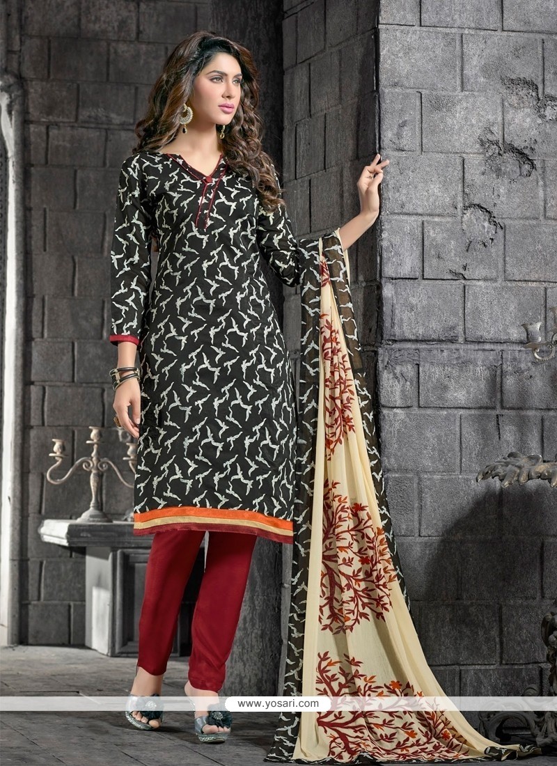 Shop Cotton Black and Red Churidar Salwar Kameez Online