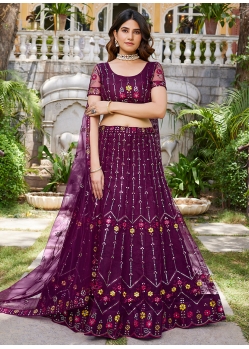 Purple Net A - Line Lehenga Choli With Embroidered And Sequins Work