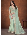 Sea Green Banarasi Silk Embroidered Sequins Stone And Thread Work Contemporary Sari