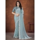 Cord Moti Sequins Stone And Thread Work Crepe Silk Trendy Saree In Turquoise