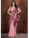 Moti Sequins And Thread Work Crepe Silk Contemporary Sari In Pink