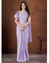 Lavender Crepe Silk Classic Sari With Moti Sequins And Thread Work