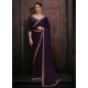 Purple Georgette Satin Hand And Zircon Work Classic Sari