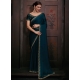 Turquoise Georgette Satin Designer Sari