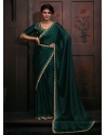 Green Georgette Satin Hand And Zircon Work Classic Saree For Ceremonial