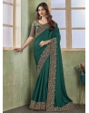 Rama Silk Patch Border Embroidered And Sequins Work Trendy Saree For Engagement