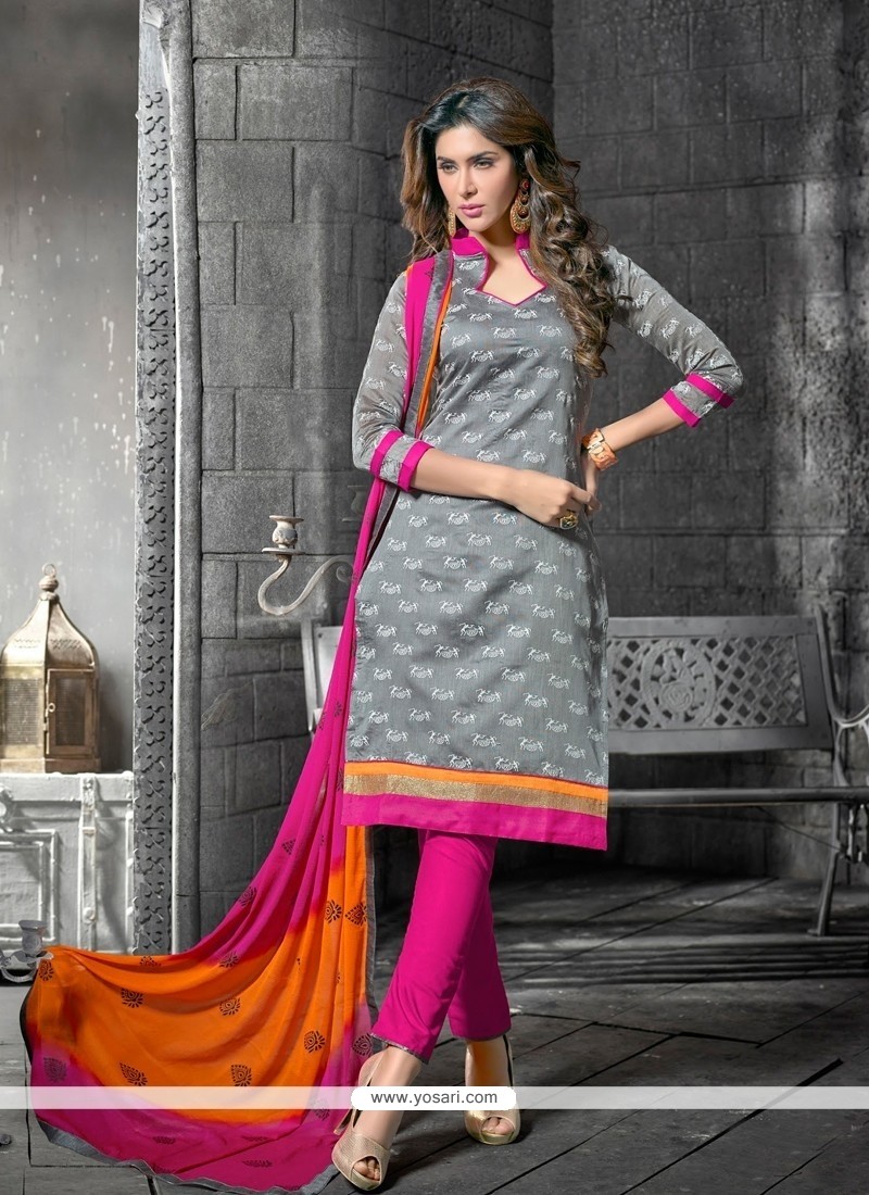 Buy Grey Cotton Churidar Salwar Kameez Online