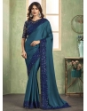 Patch Border Embroidered And Sequins Work Silk Trendy Saree In Teal