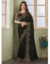 Patch Border Embroidered And Sequins Work Chiffon Classic Sari In Green For Engagement