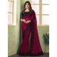 Patch Border Embroidered And Sequins Work Chiffon Trendy Saree In Burgundy