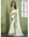 Off White Satin Silk Contemporary Sari With Patch Border Embroidered And Sequins Work