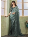 Green Satin Silk Trendy Saree With Patch Border Embroidered And Sequins Work