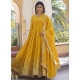 Yellow Embroidered And Sequins Work Faux Georgette Designer Gown