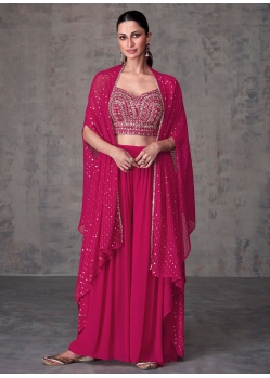 Pink Georgette Embroidered Work Palazzo Salwar Suit For Ceremonial