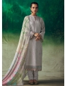 Grey Muslin Trendy Suit With Embroidered And Resham Thread Work