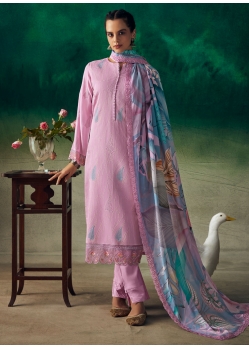Purple Muslin Salwar Suit With Embroidered And Resham Thread Work For Ceremonial