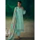 Embroidered And Resham Thread Work Muslin Salwar Suit In Aqua Blue