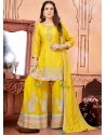 Yellow Georgette Embroidered Mirror And Sequins Work Trendy Suit For Engagement