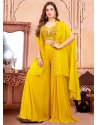 Embroidered And Sequins Work Georgette Jacket Style Suit In Mustard
