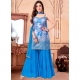 Blue Silk Salwar Suit With Digital Print And Embroidered Work