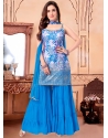 Blue Silk Salwar Suit With Digital Print And Embroidered Work