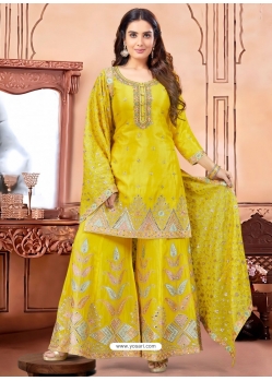 Yellow Silk Embroidered Mirror And Sequins Work Salwar Suit