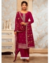 Embroidered Work Georgette Salwar Suit In Rani