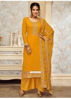 Mustard Georgette Embroidered Work Trendy Suit For Ceremonial
